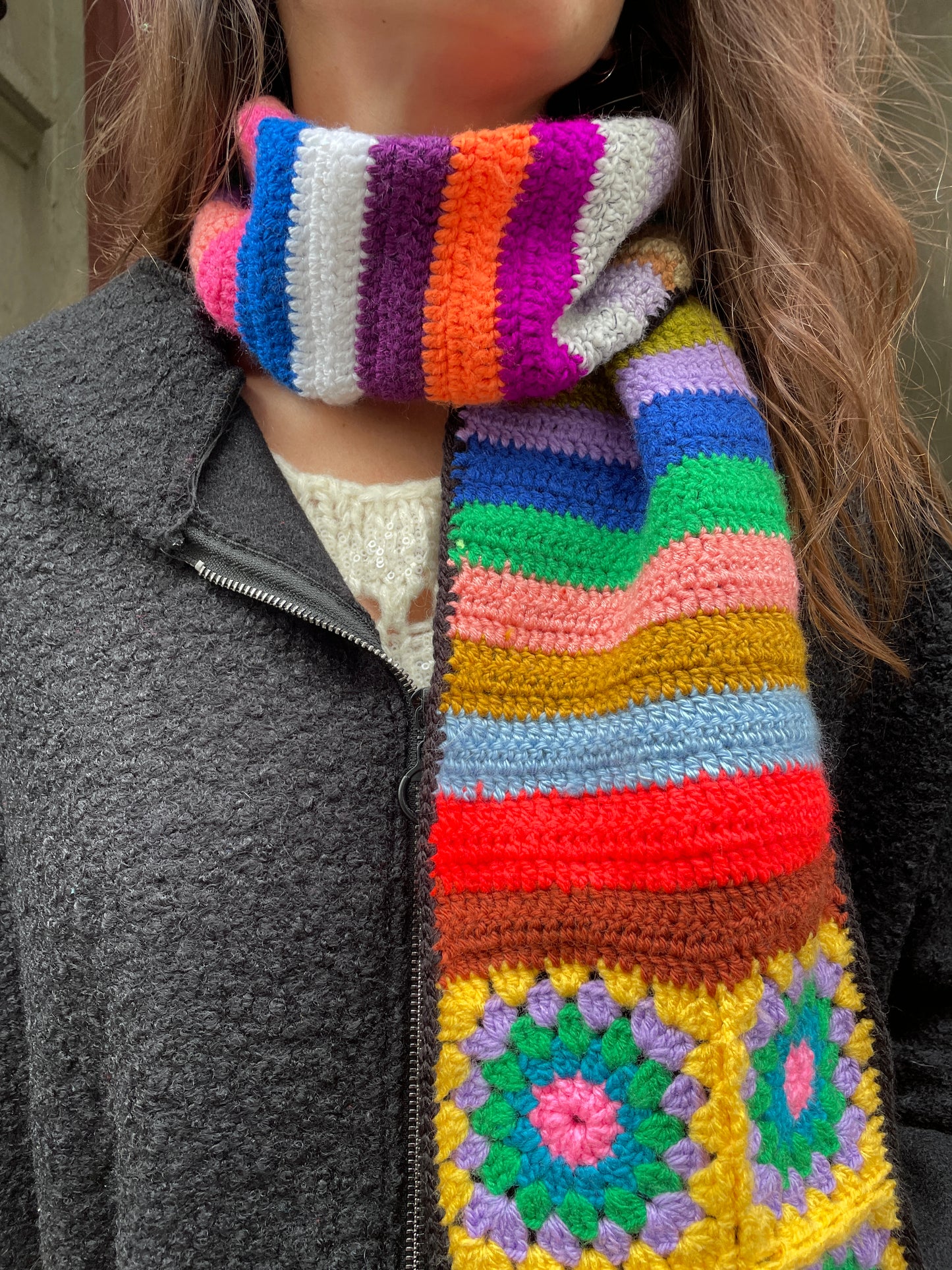 Tasarım El Örgüsü Patchwork Atkı