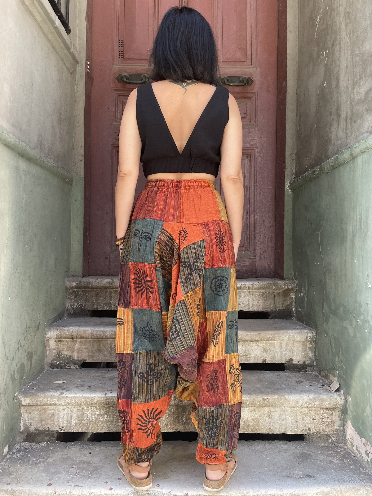 Nepal Patchwork Yeşil Kahve Şalvar Kadın Pantolon