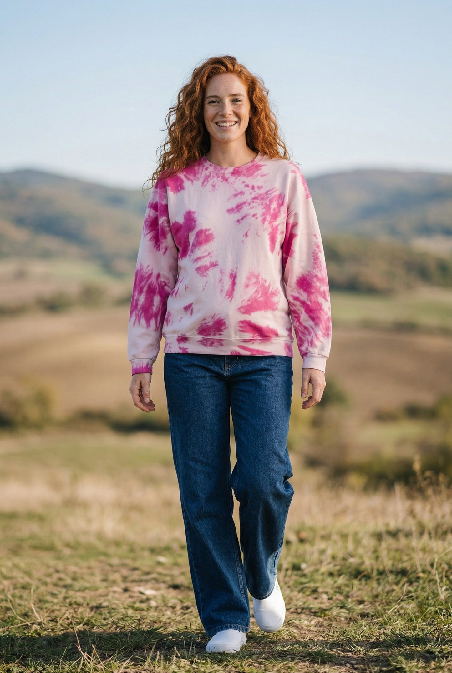 Batik Desenli Oversize Kadın Sweatshirt – %100 Pamuk, Pembe