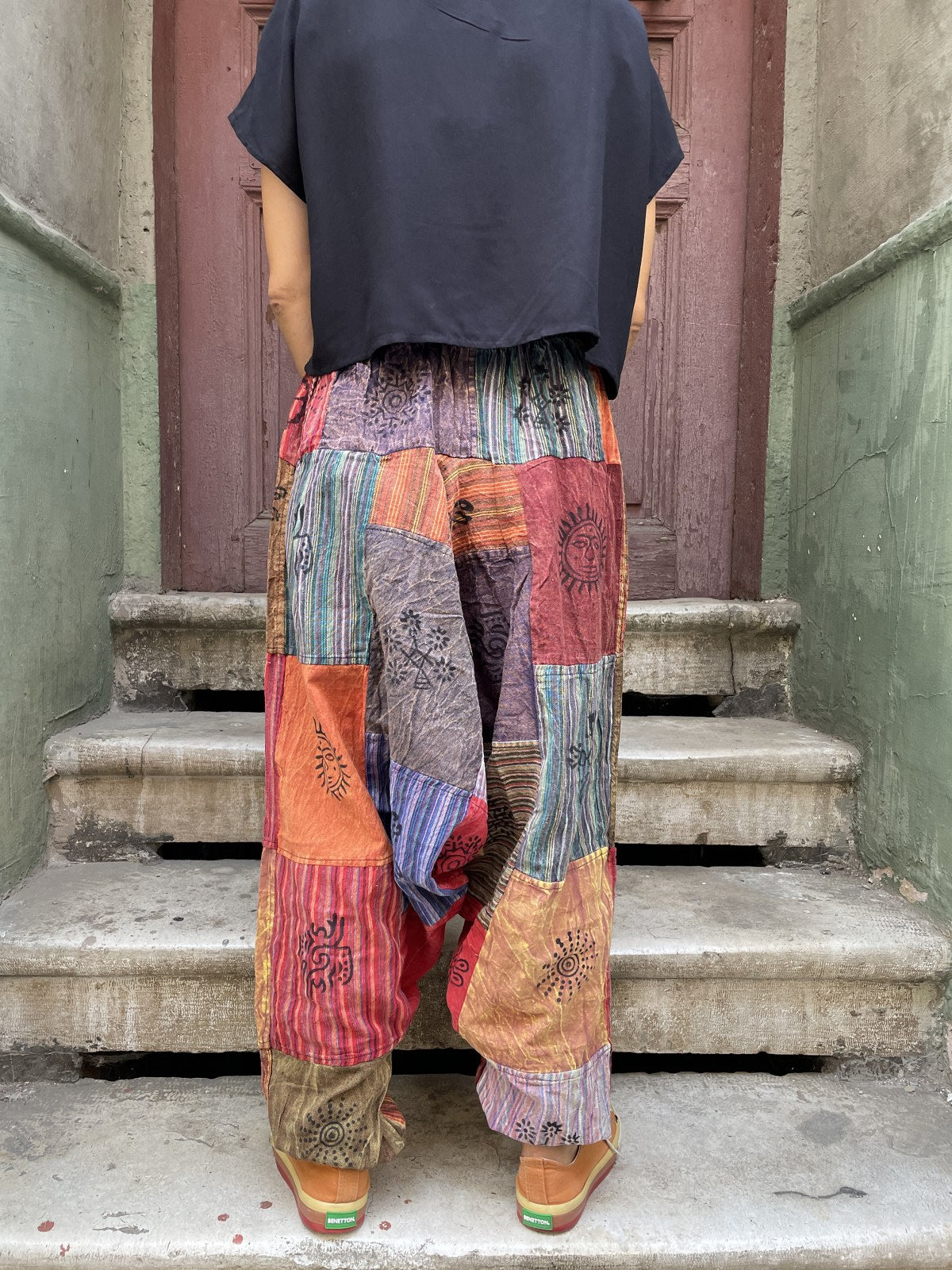 Unisex Nepal Kahve Çapa Patchwork Şalvar Pantolon