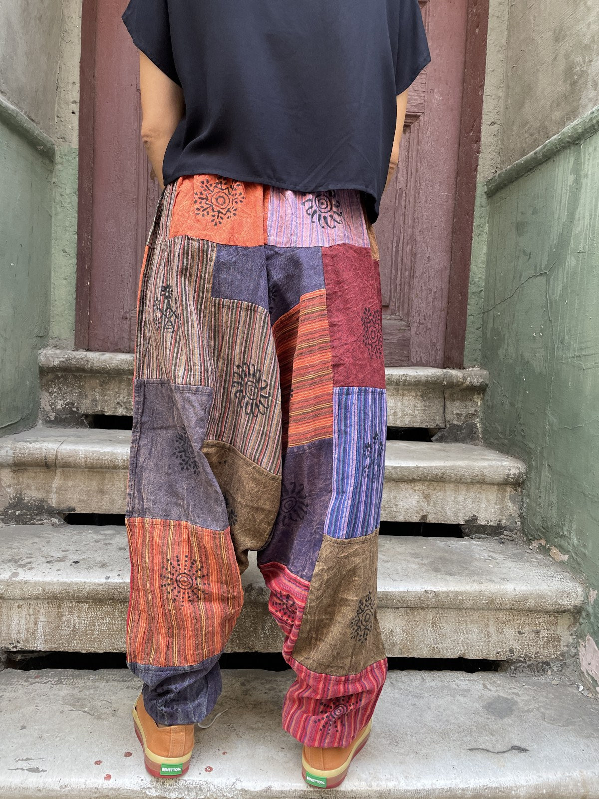 Unisex Nepal Pembe Dalga Patchwork Şalvar