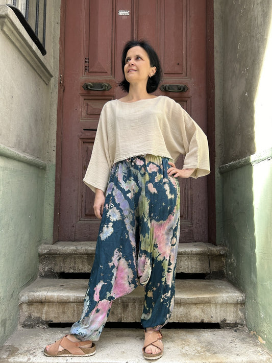 Batik Boyama Renkli Kadın Pantolon