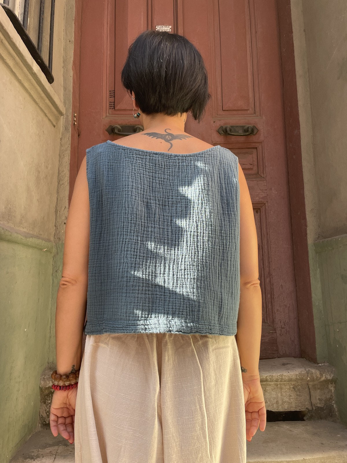 Bohem Bej Müslin Crop Bluz