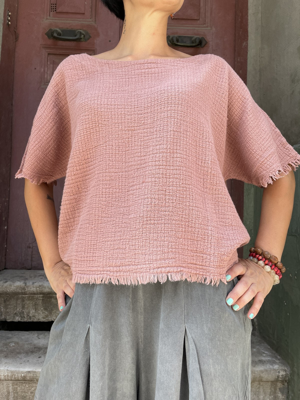 Bohemian Muslin Loose Boat Neck Blouse