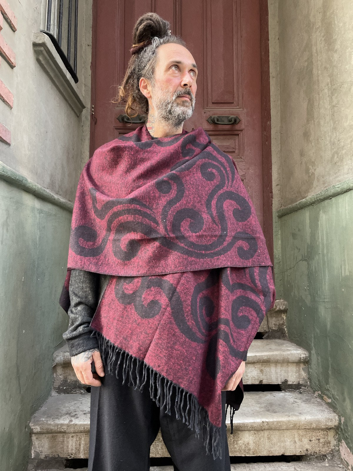 Recycle Çift Taraflı Unisex Motifli Panço