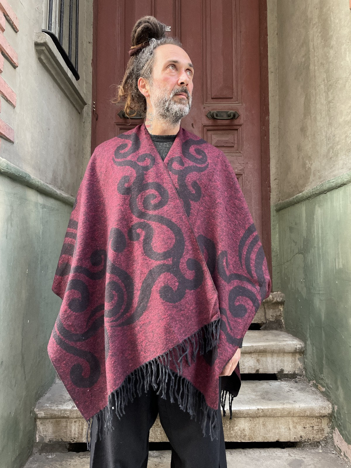 Recycle Çift Taraflı Unisex Motifli Panço