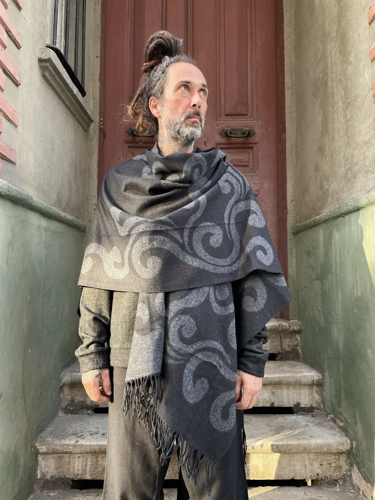 Recycle Çift Taraflı Unisex Motifli Panço
