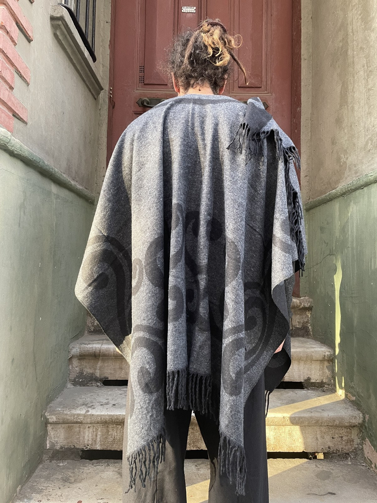 Double-Sided Unisex Patterned Poncho