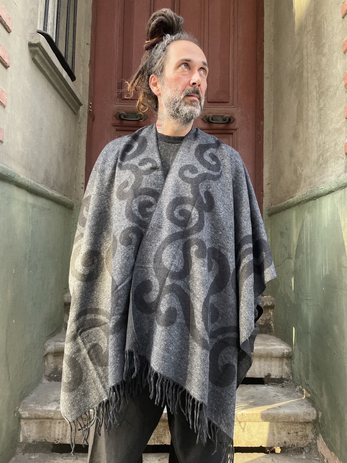 Recycle Çift Taraflı Unisex Motifli Panço