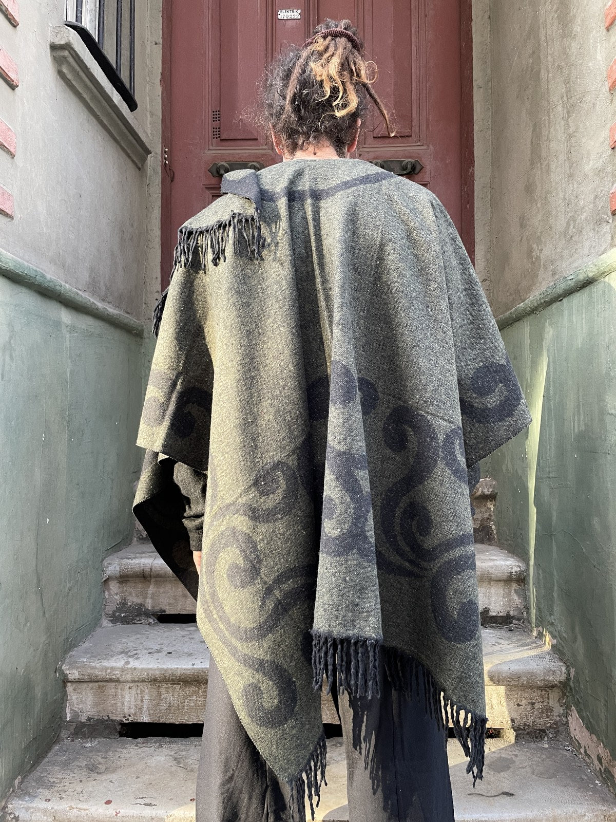 Double-Sided Unisex Patterned Poncho