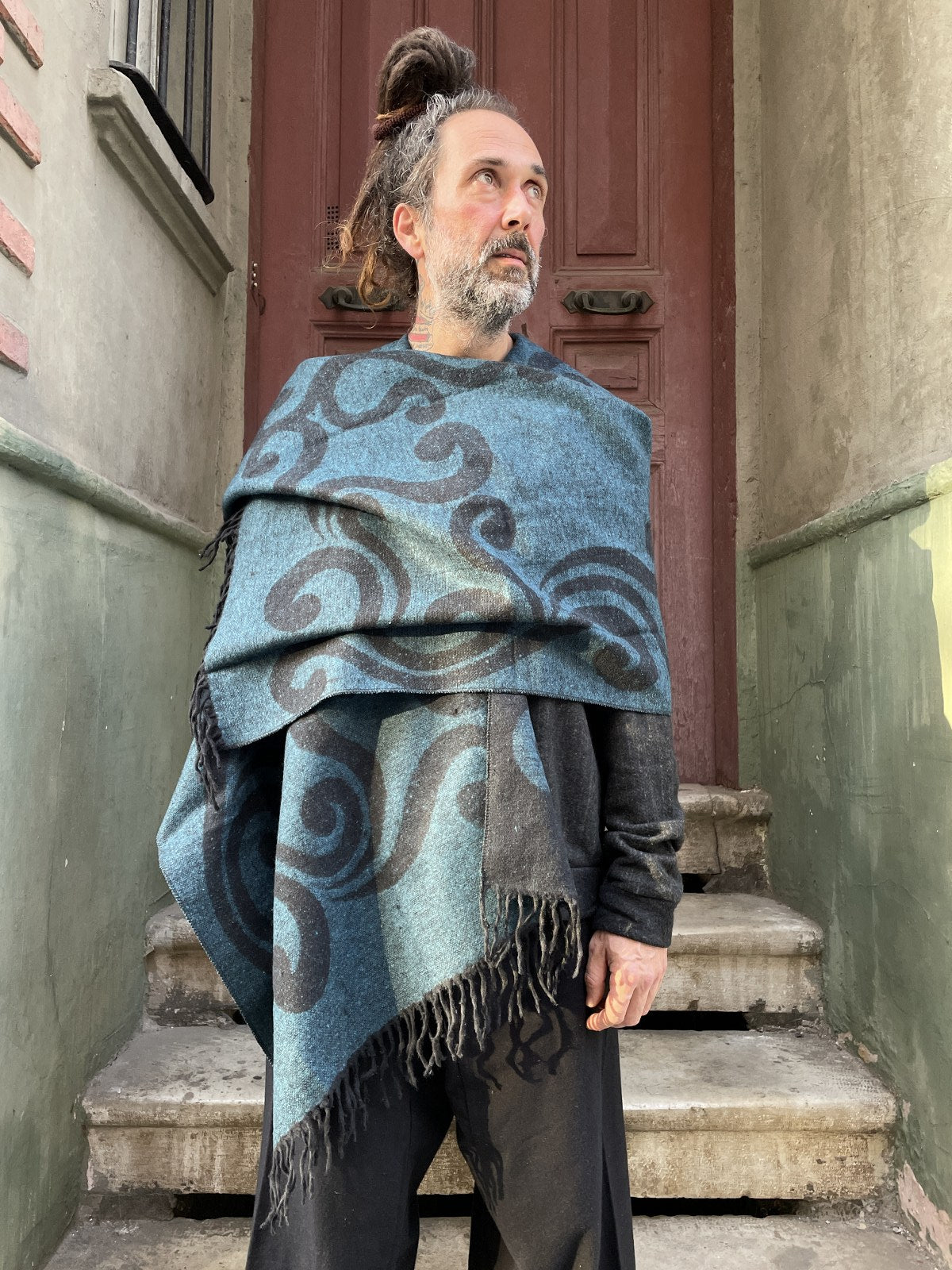 Double-Sided Unisex Patterned Poncho