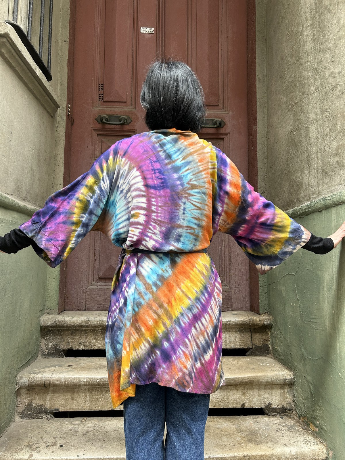 Unisex Bohem Renkli Batik Tasarım Kimono Ceket