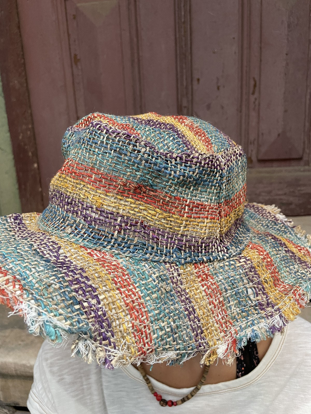%100 Hemp Kumaş Gökkuşağı Bohem Şapka
