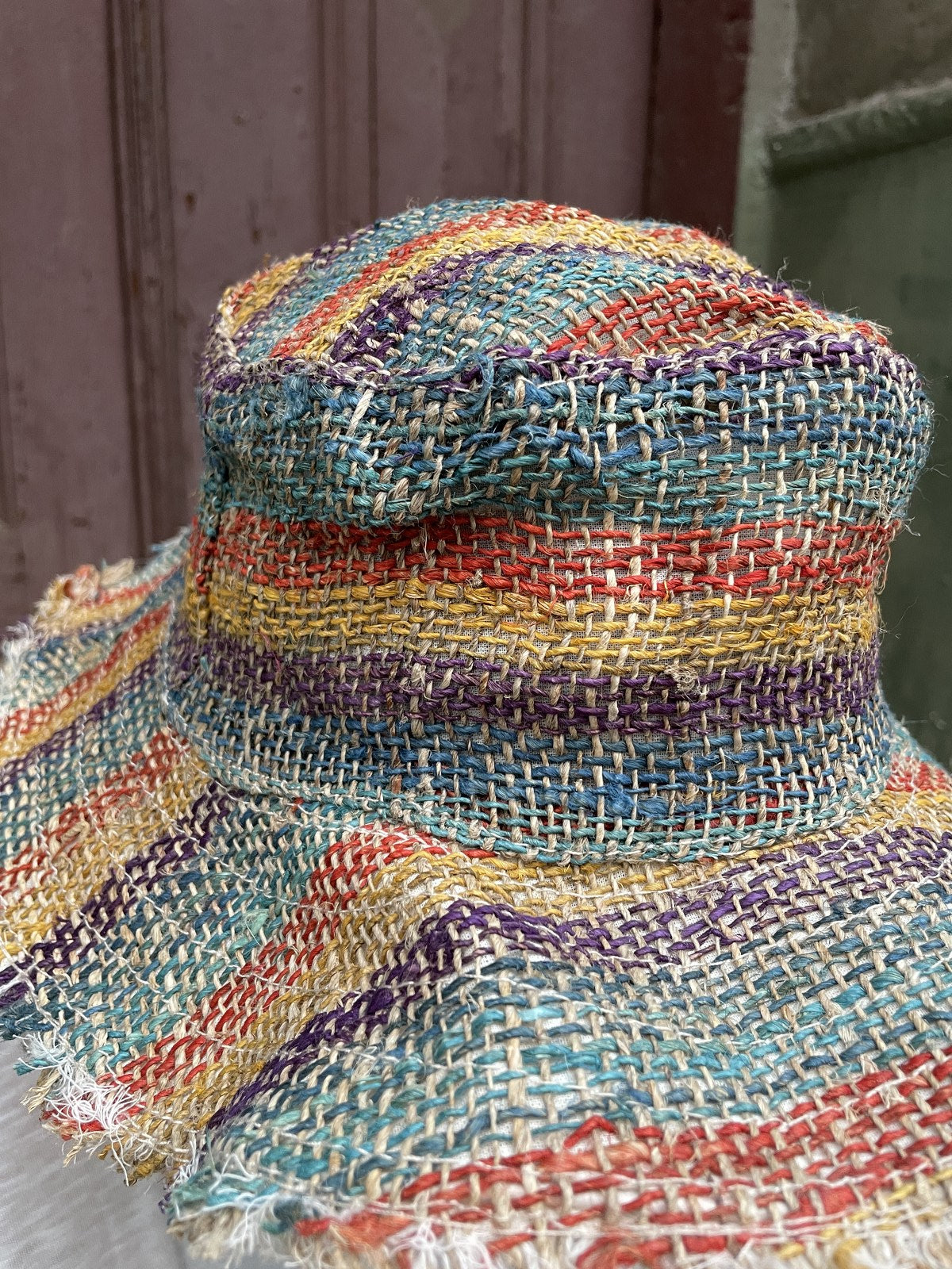 %100 Hemp Kumaş Gökkuşağı Bohem Şapka