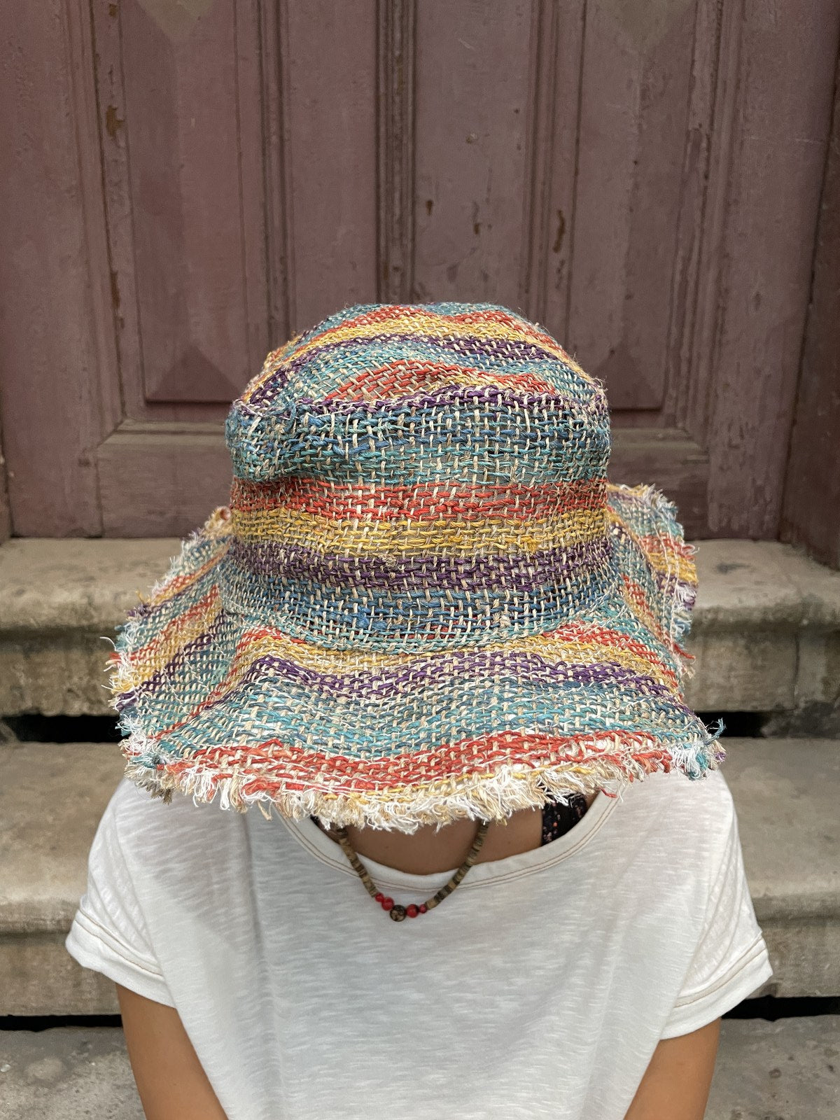 %100 Hemp Kumaş Gökkuşağı Bohem Şapka