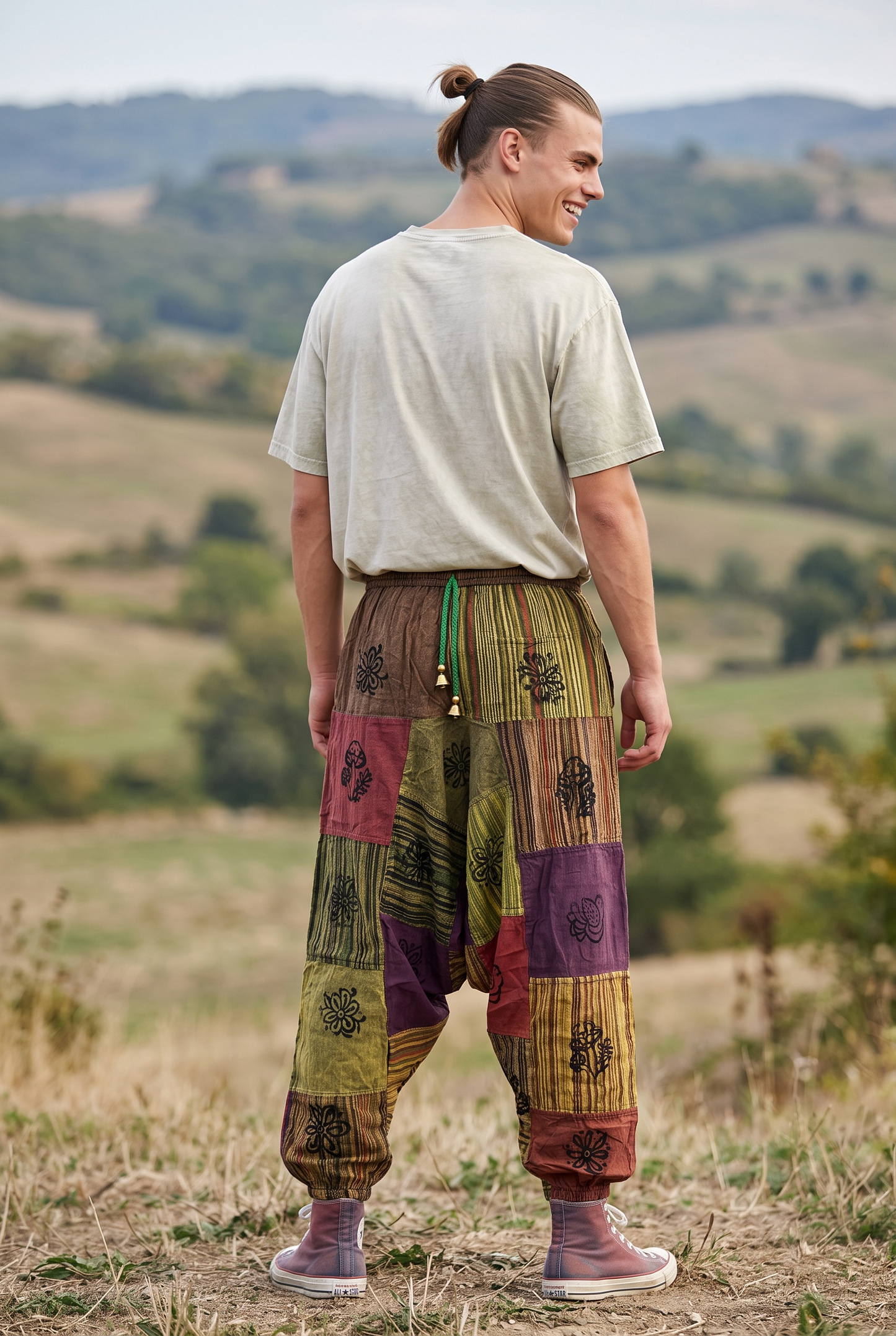 Unisex Nepal Patchwork Şalvar Pantolon – Sarı Yeşil, Salaş Tasarım