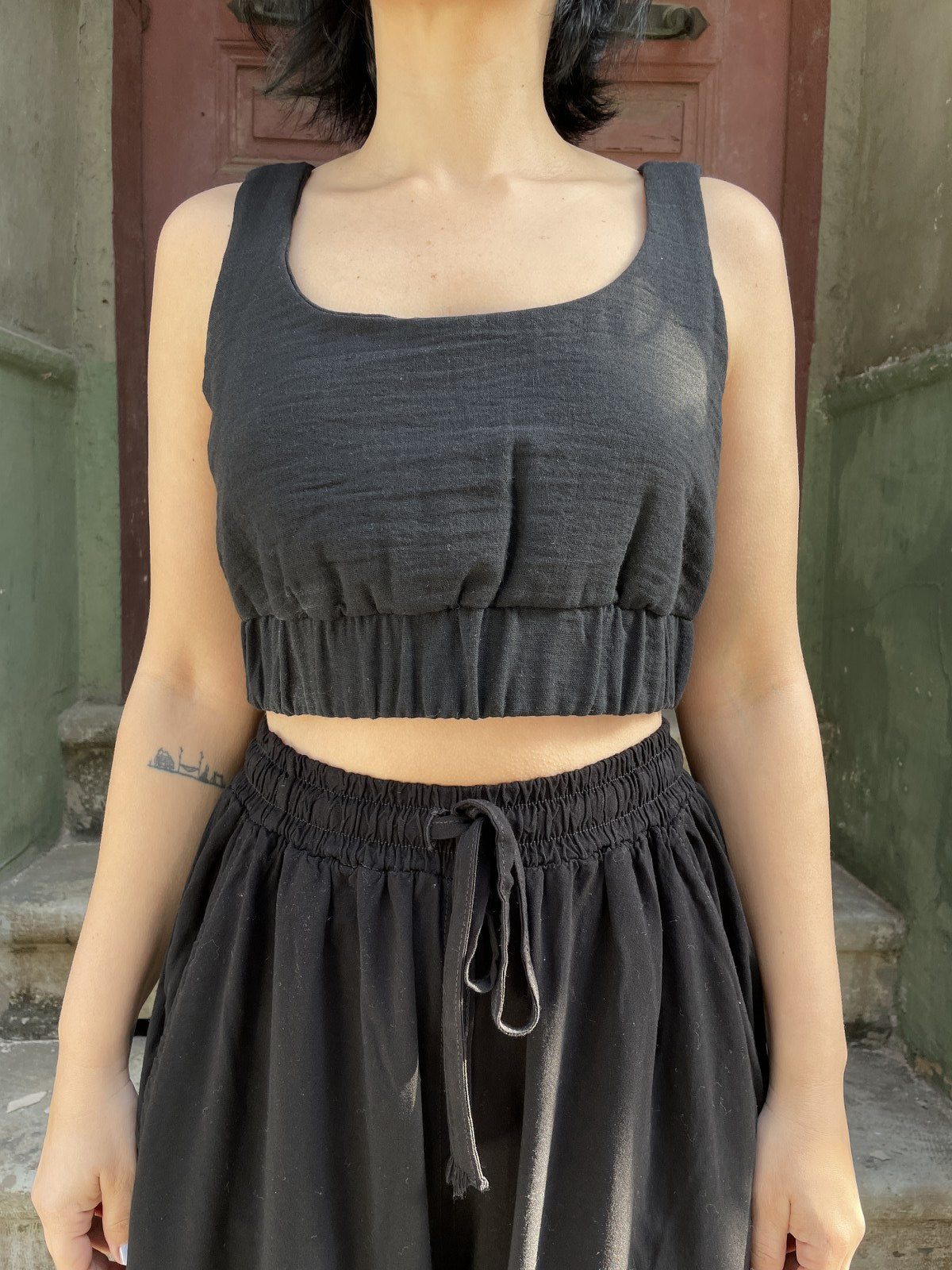 Bohem Crop Bluz Siyah