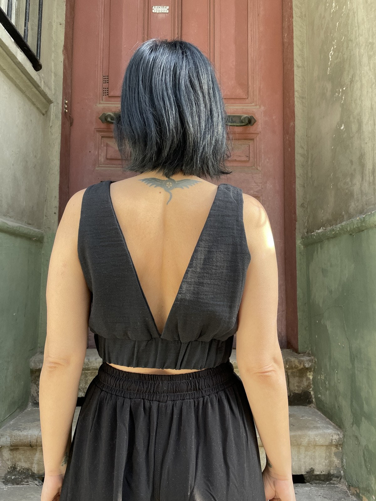 Bohem Crop Bluz Siyah