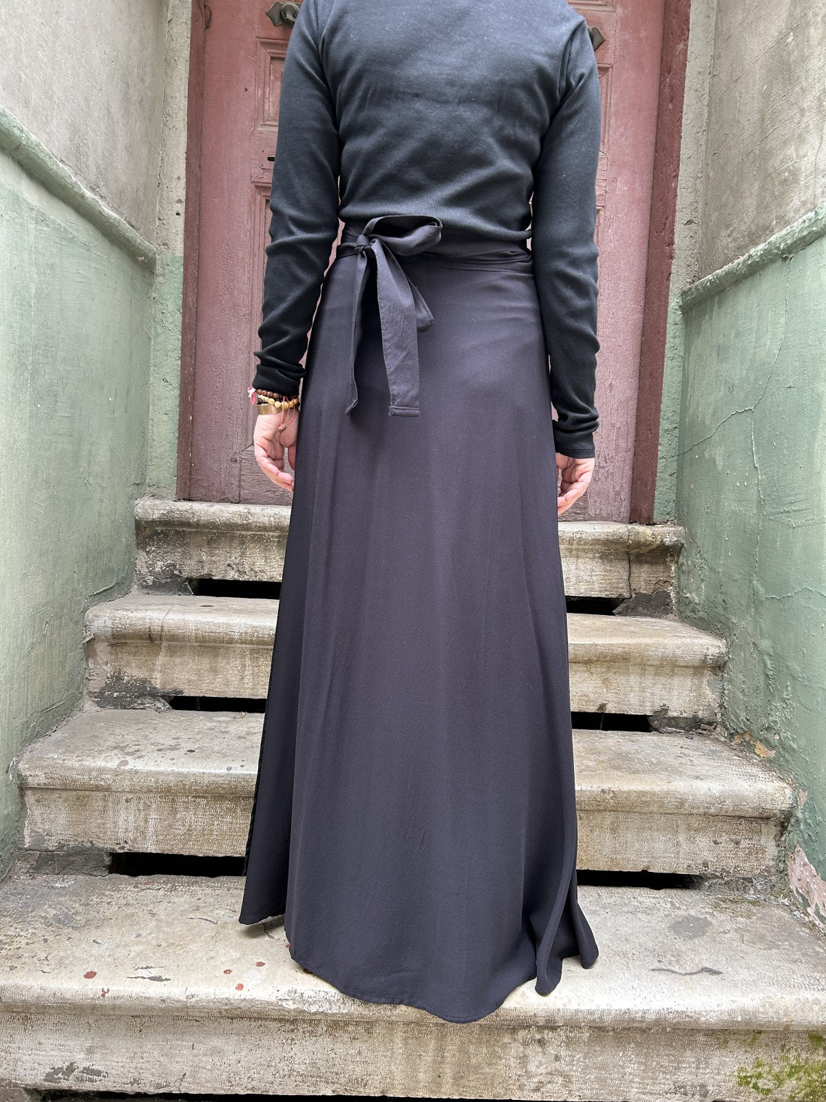 Bohem Siyah Anvelop Yandan Bağlamalı Etek