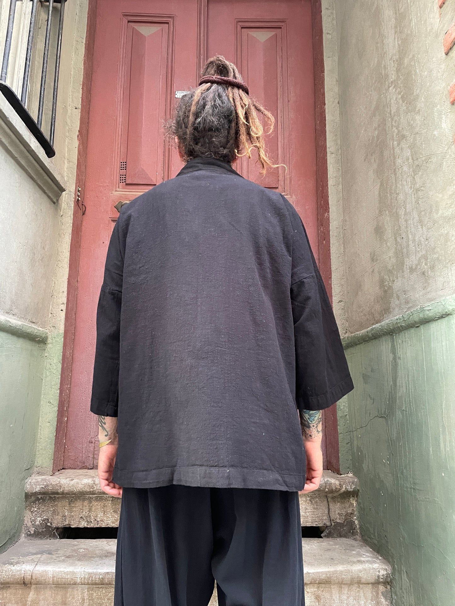 Bohem Dokuma Siyah Erkek Kimono Ceket