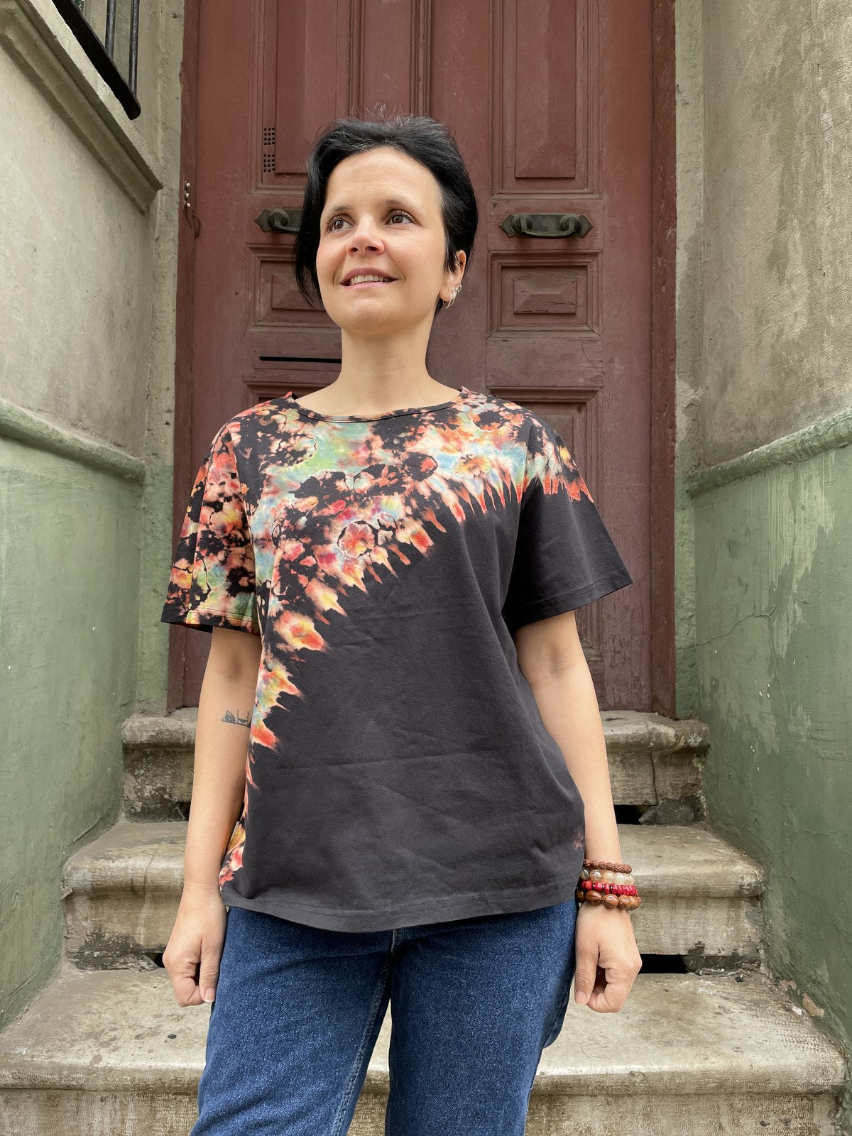 Batik Tasarım Siyah Kiremit Bluz