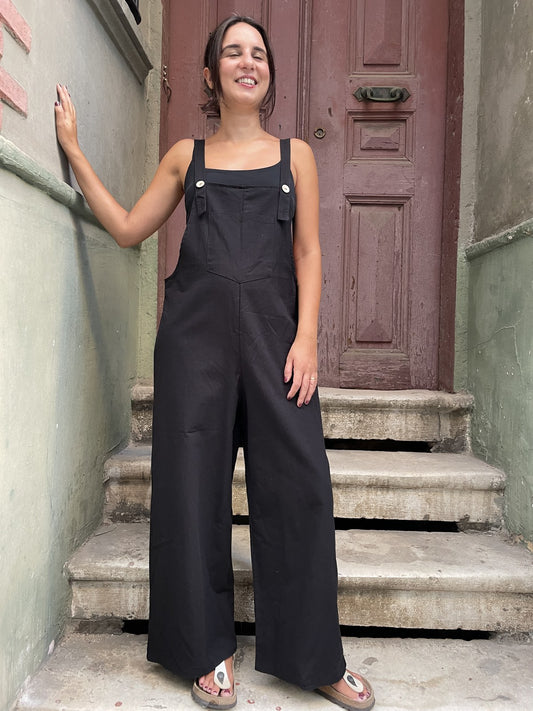 Bohem Kadın Pamuklu Rahat Tulum – Siyah