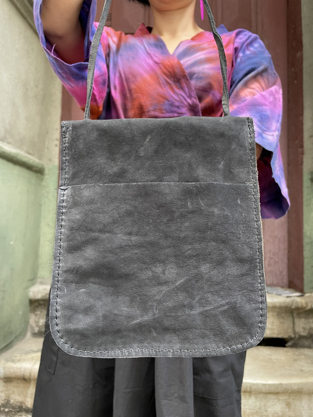 Bohem Siyah Süet Deri Çanta