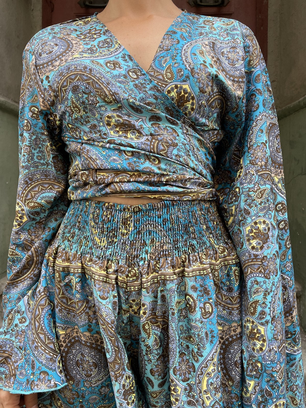 Bohem Nepal Mavi Yeşil İpek Bolero Takımı