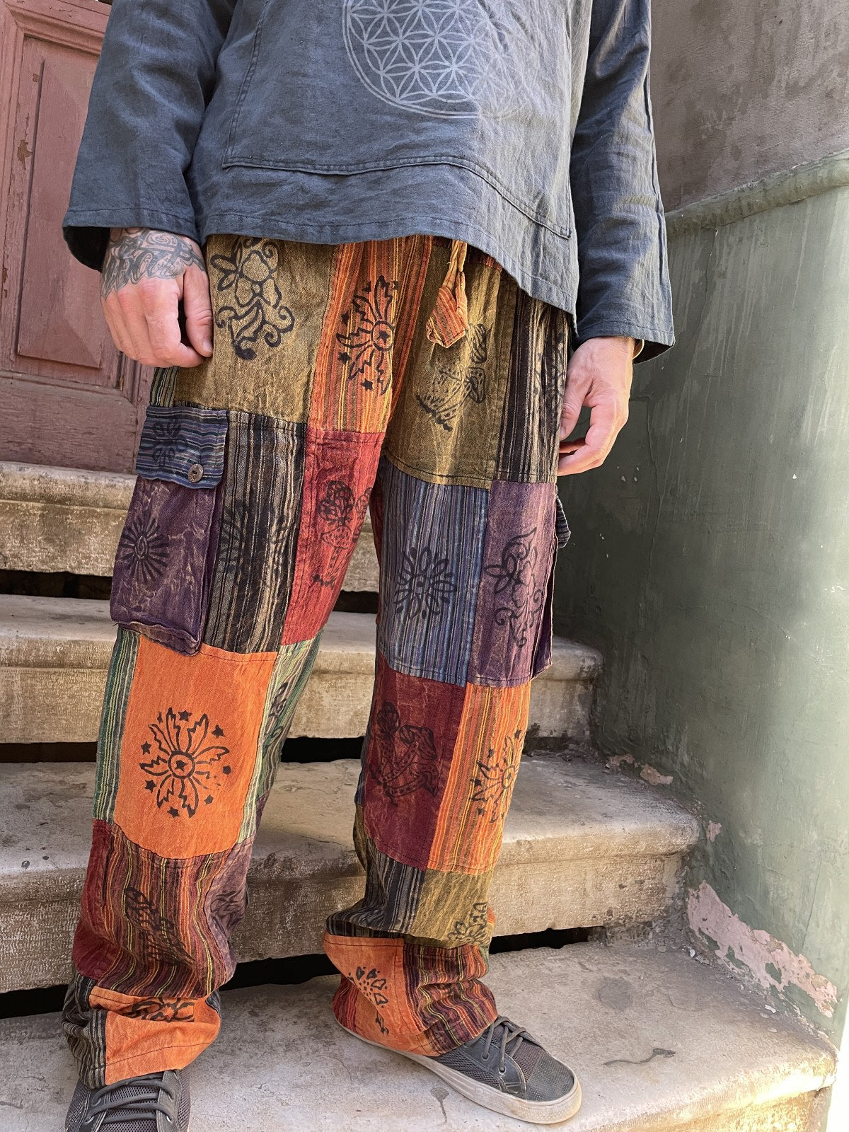 Unisex Nepal Patchwork Toprak Pantolon