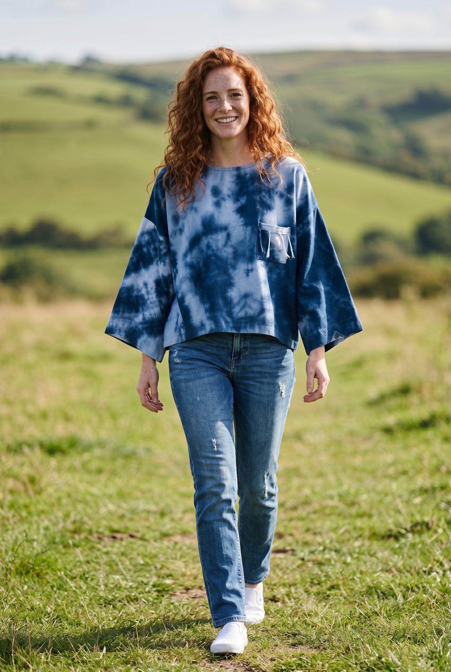 Nara – Bohem Kadın Bluz, %100 Pamuk, Oversize 3/4 Kol, Sürdürülebilir Tek Üretim
