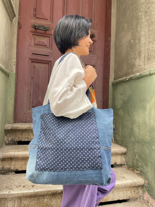 Sürdürülebilir Denim Tote Çanta – Orta Boy Geri Dönüştürülmüş Kot Kumaştan