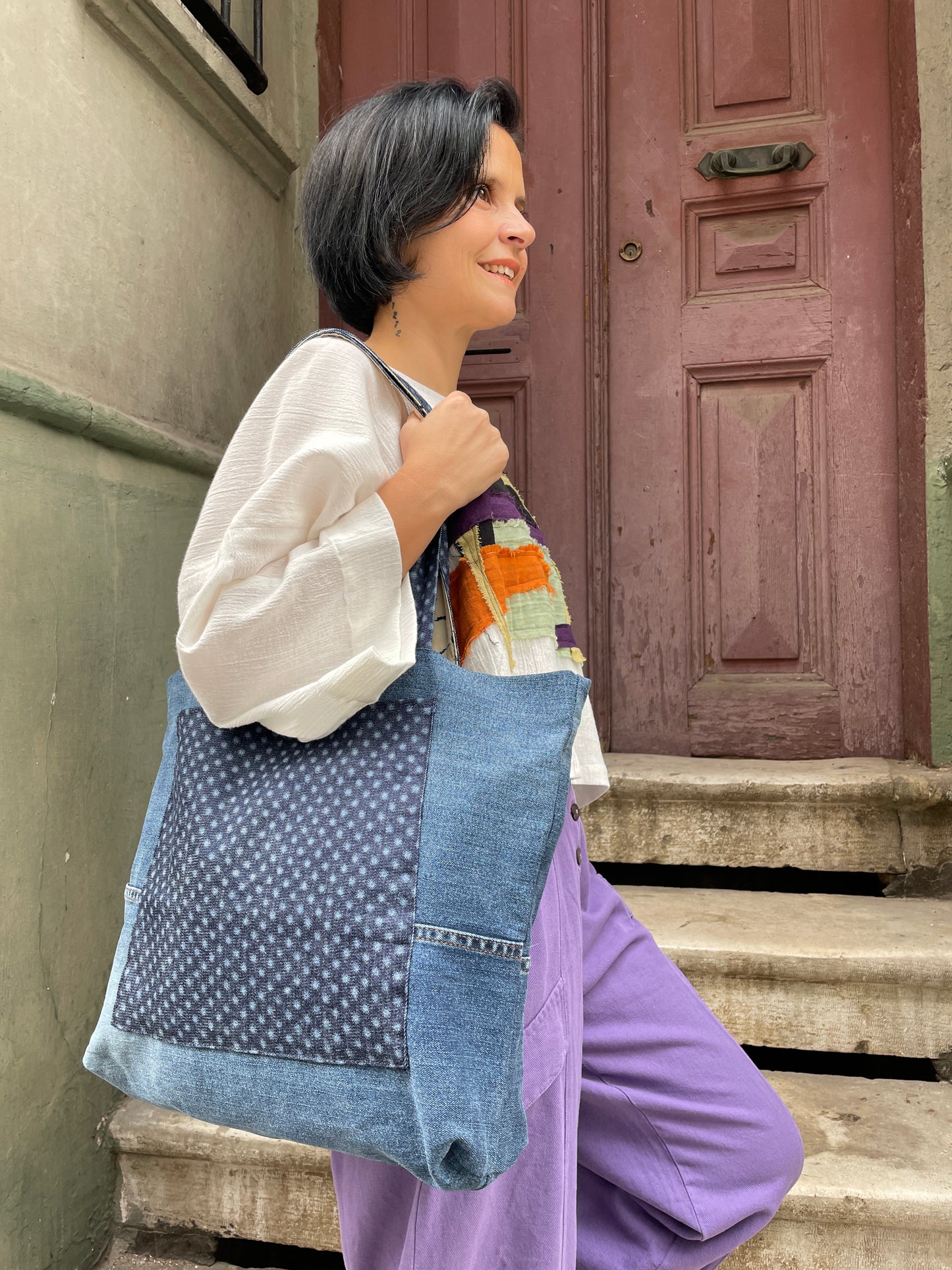 Sürdürülebilir Denim Tote Çanta – Orta Boy Geri Dönüştürülmüş Kot Kumaştan