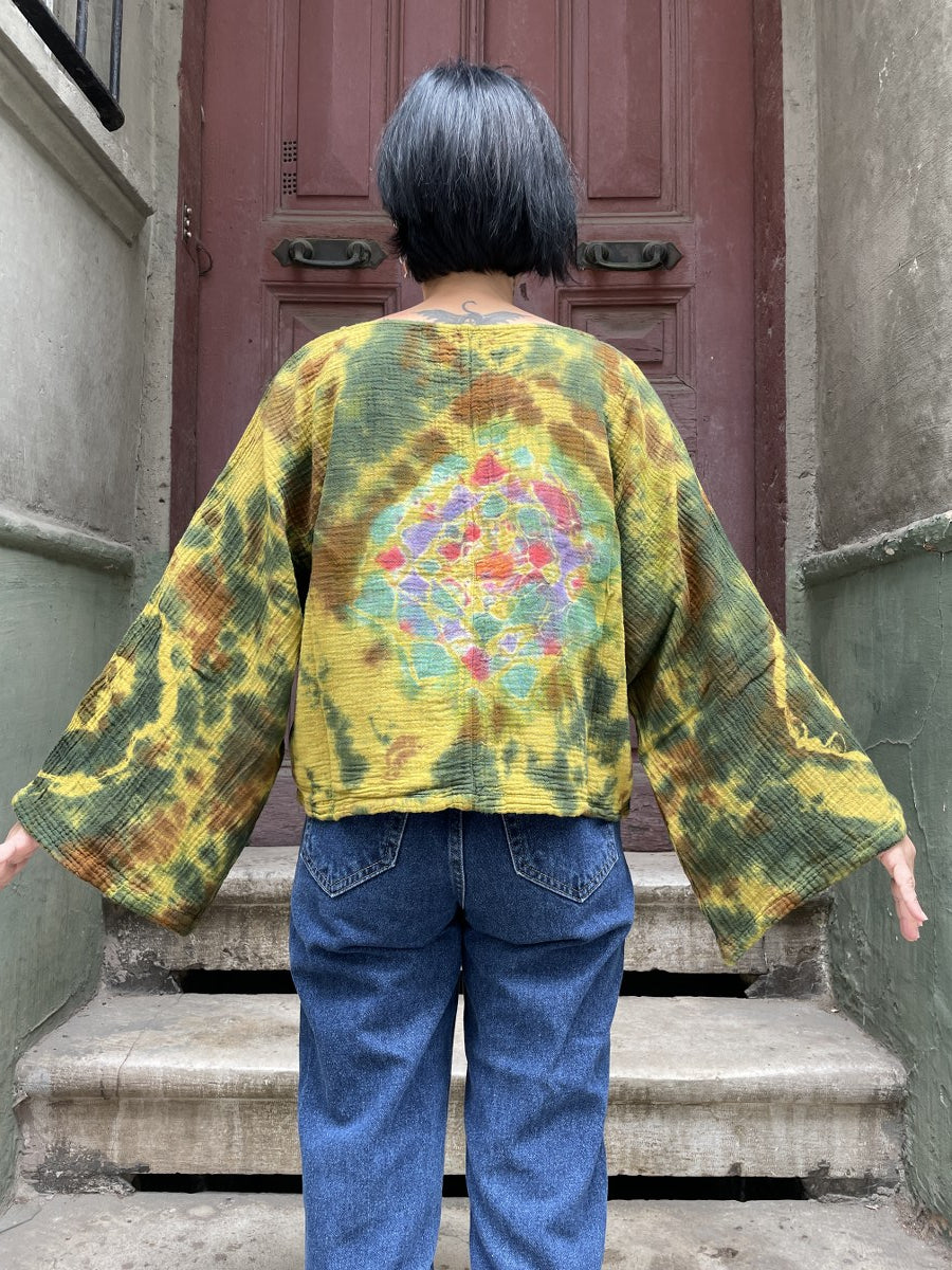 Batik Müslin Bluz – “Solara” | El Boyaması, Sıcak Renkli Bohem Tasarım