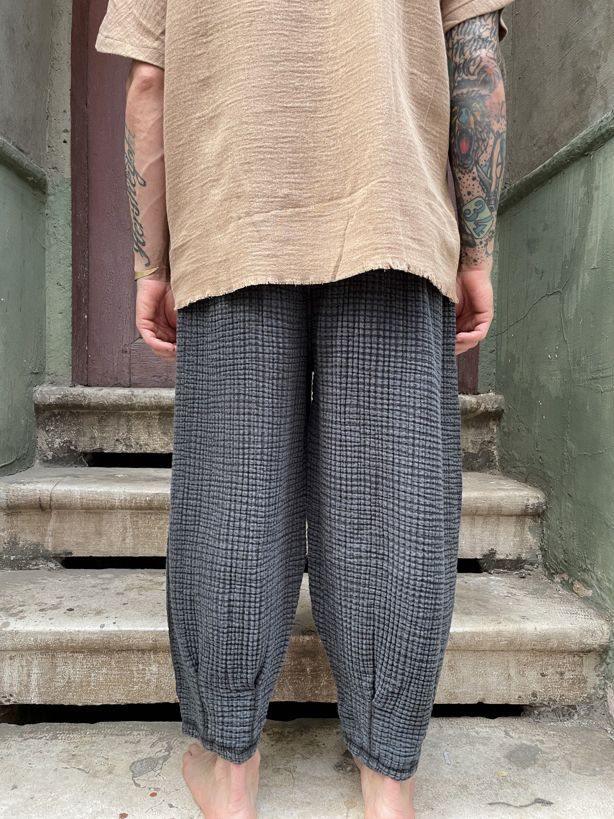 Bohem Müslin Taşlanmış Antresit Siyah Erkek Pantolon