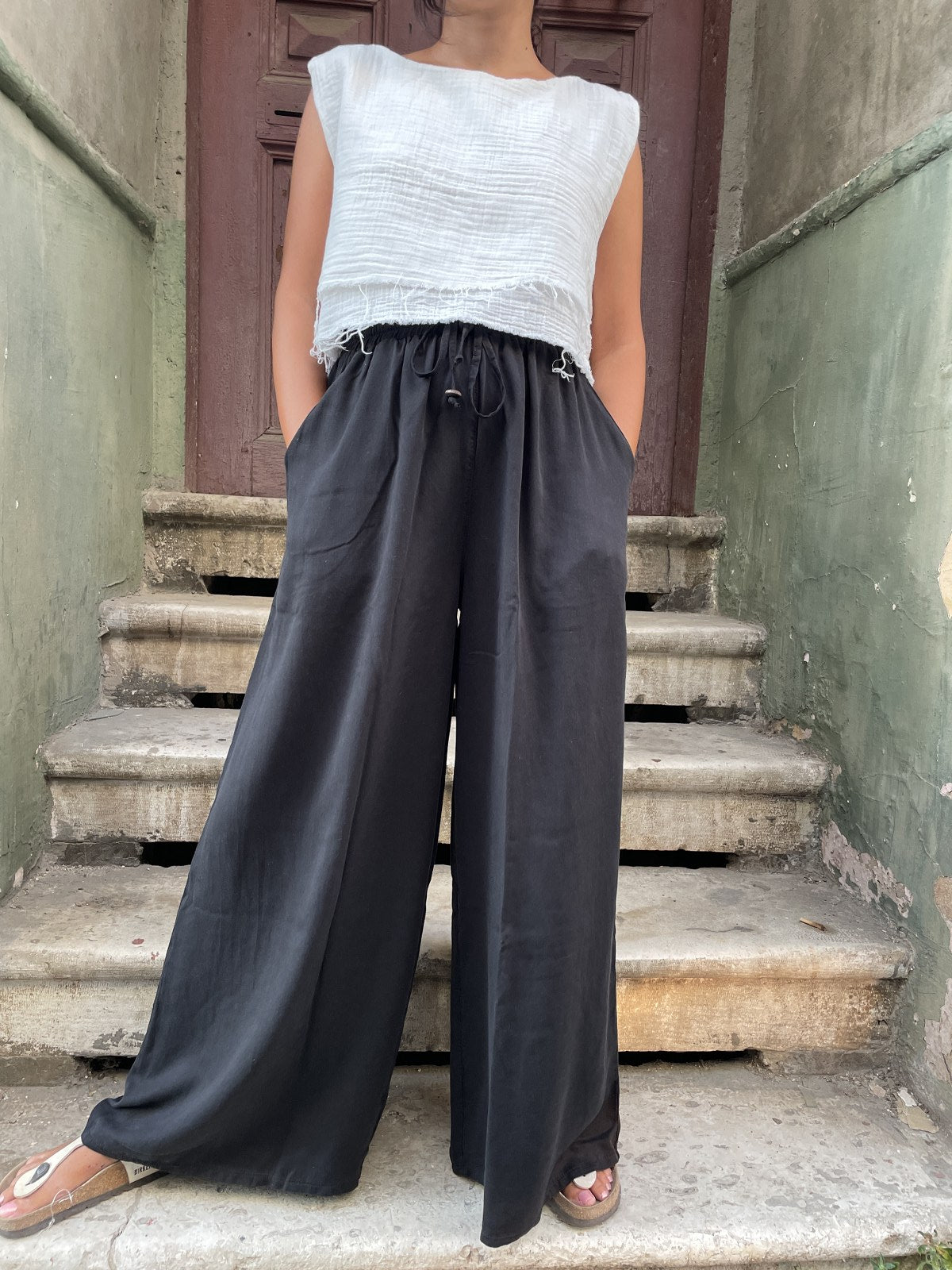 Bohem Kadın Tencel Palazzo Pantolon