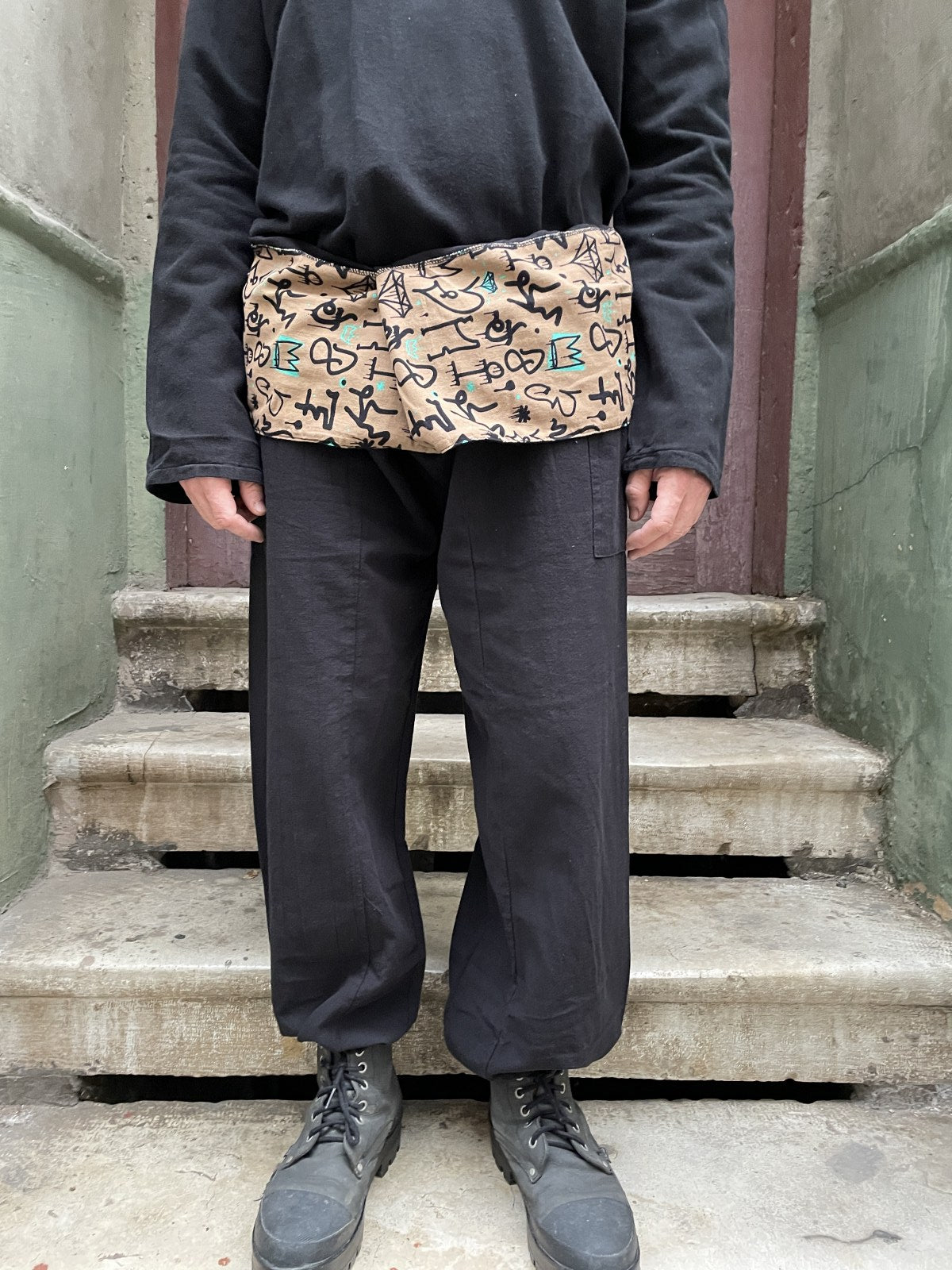 Unisex Etnik Desen Siyah Thai Balıkçı Pantolon