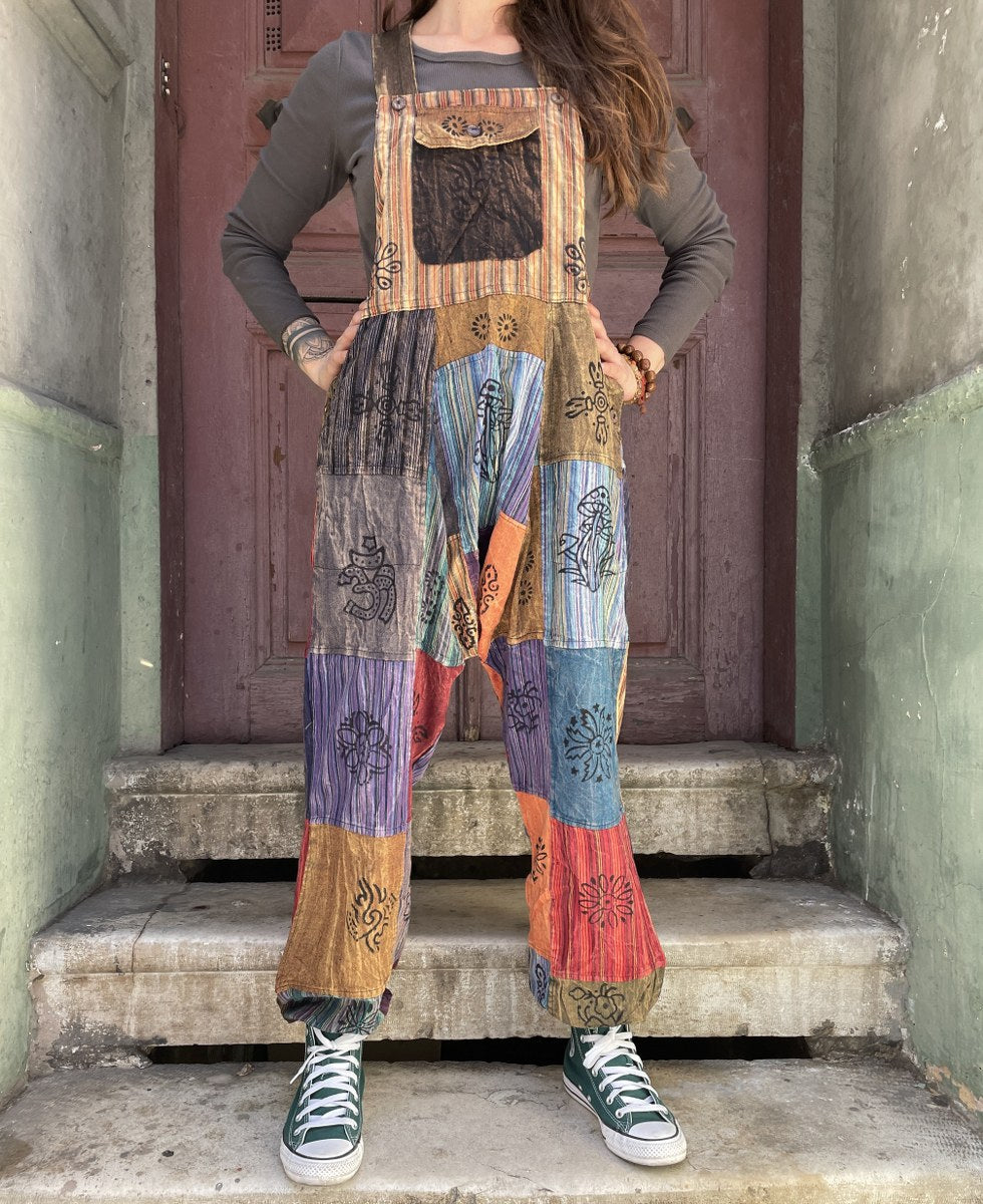 Unisex Toprak Mavi Nepal Patchwork Tulum