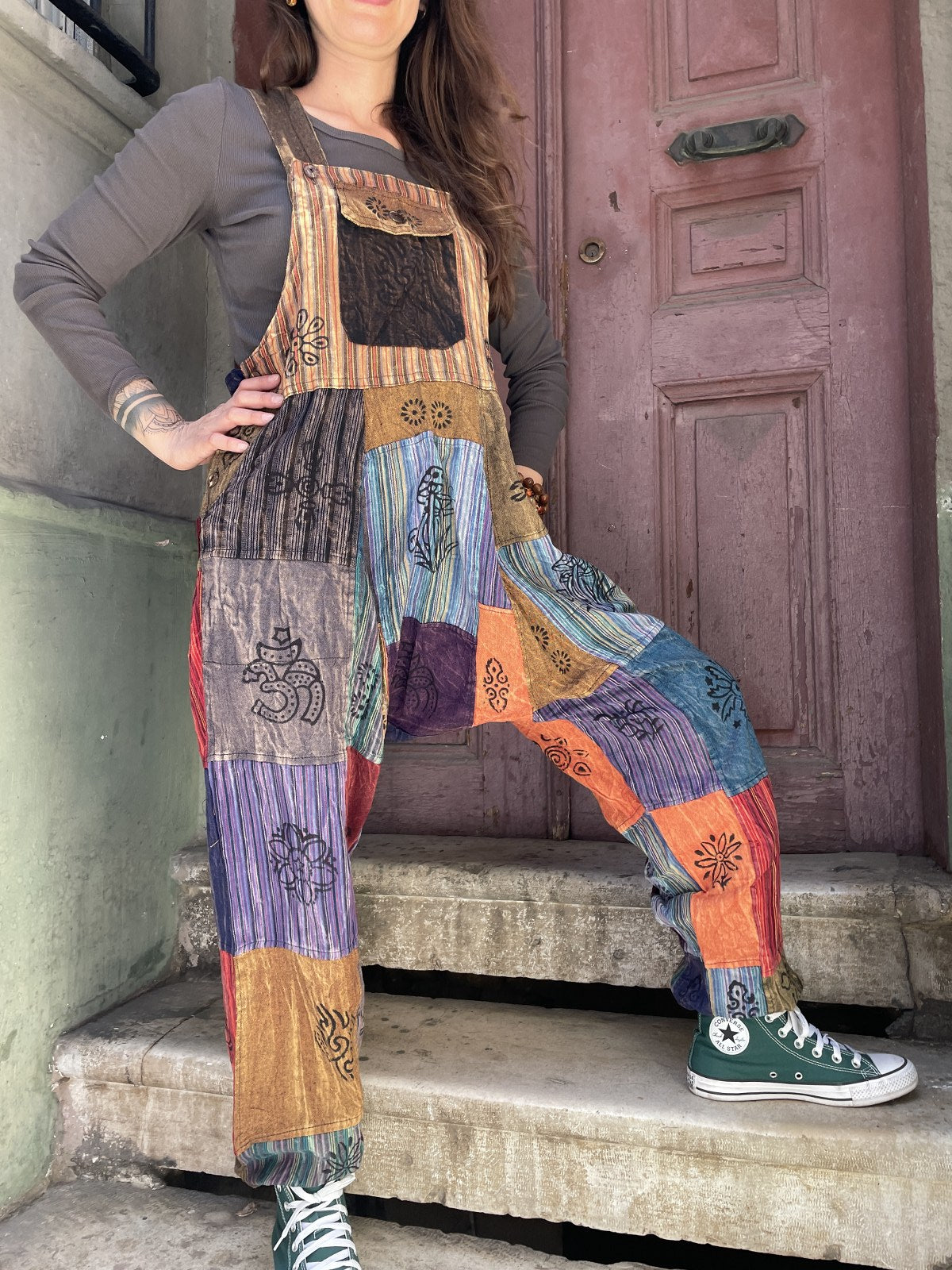 Unisex Toprak Mavi Nepal Patchwork Tulum