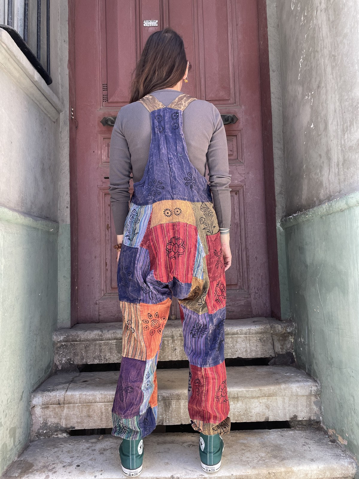 Unisex Toprak Mavi Nepal Patchwork Tulum