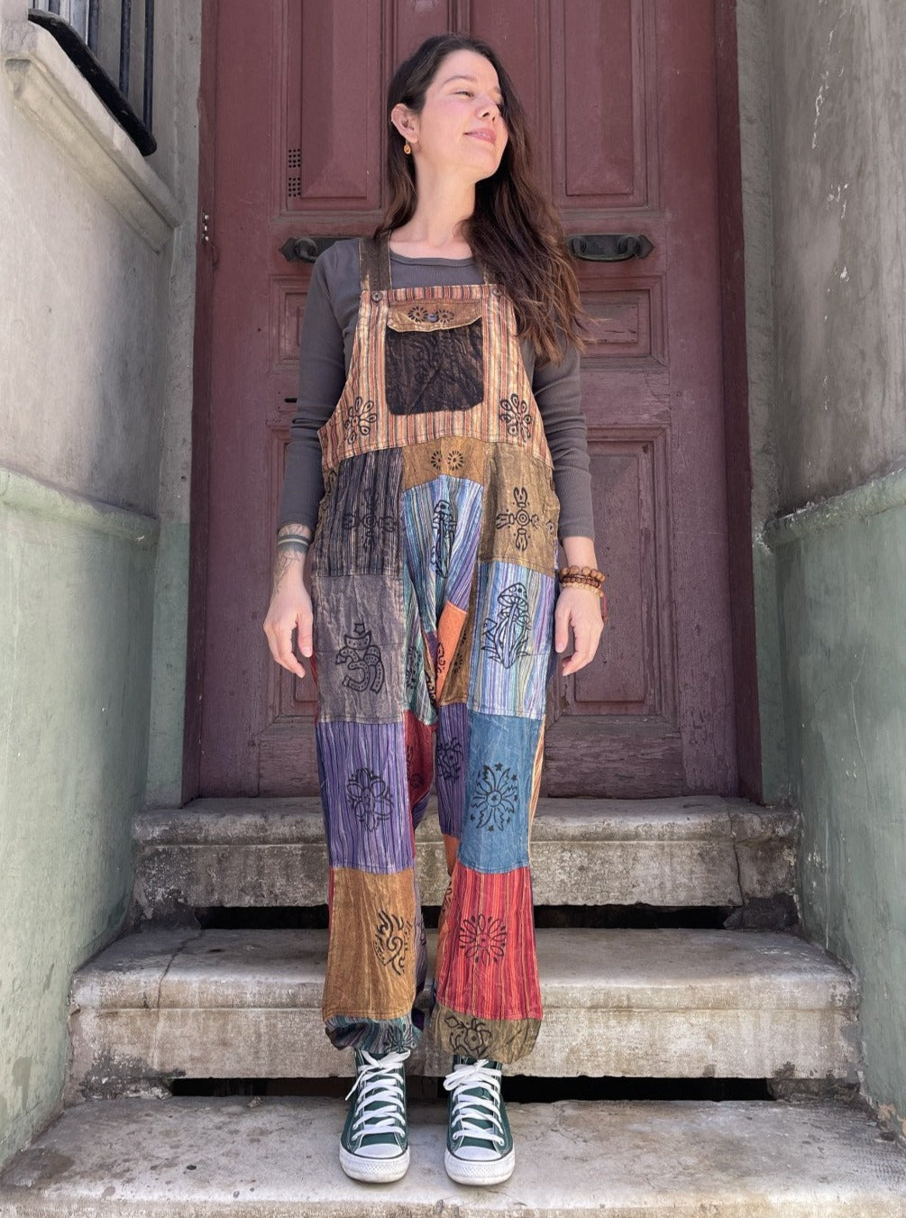Unisex Toprak Mavi Nepal Patchwork Tulum