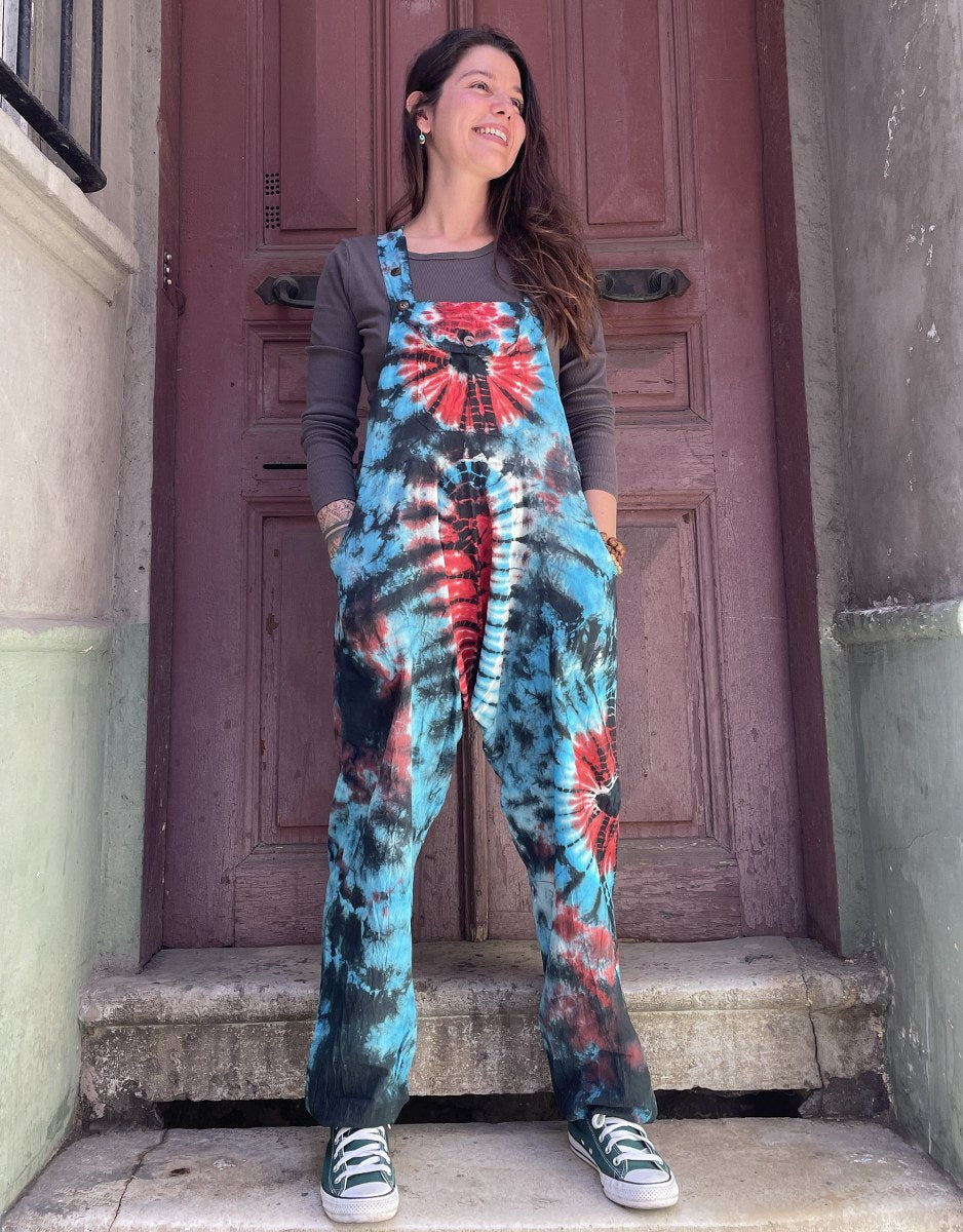 Unisex Mavi Kırmızı Nepal Batik Tulum