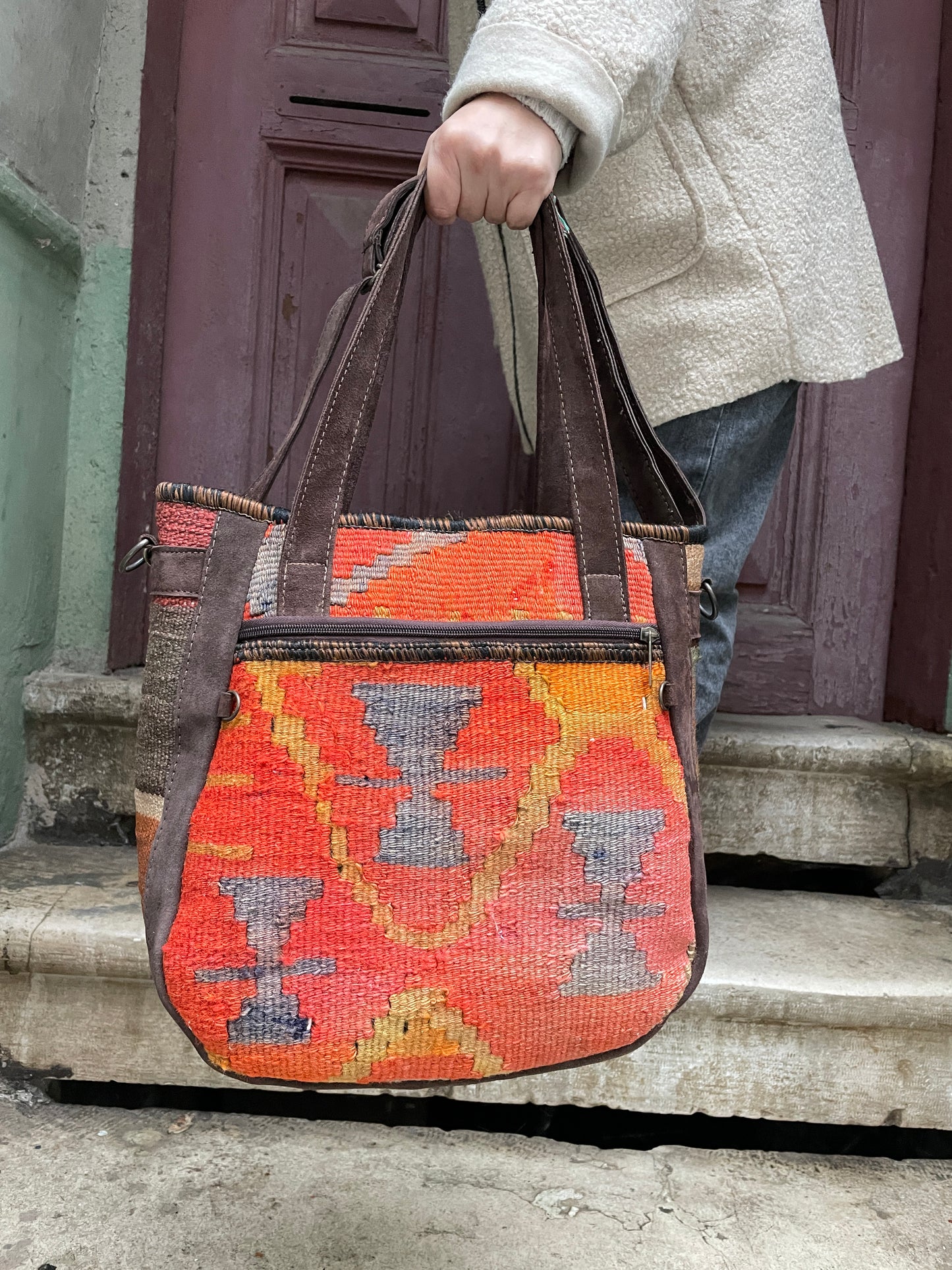 Bohem Turuncu Kilim Omuz Çantası