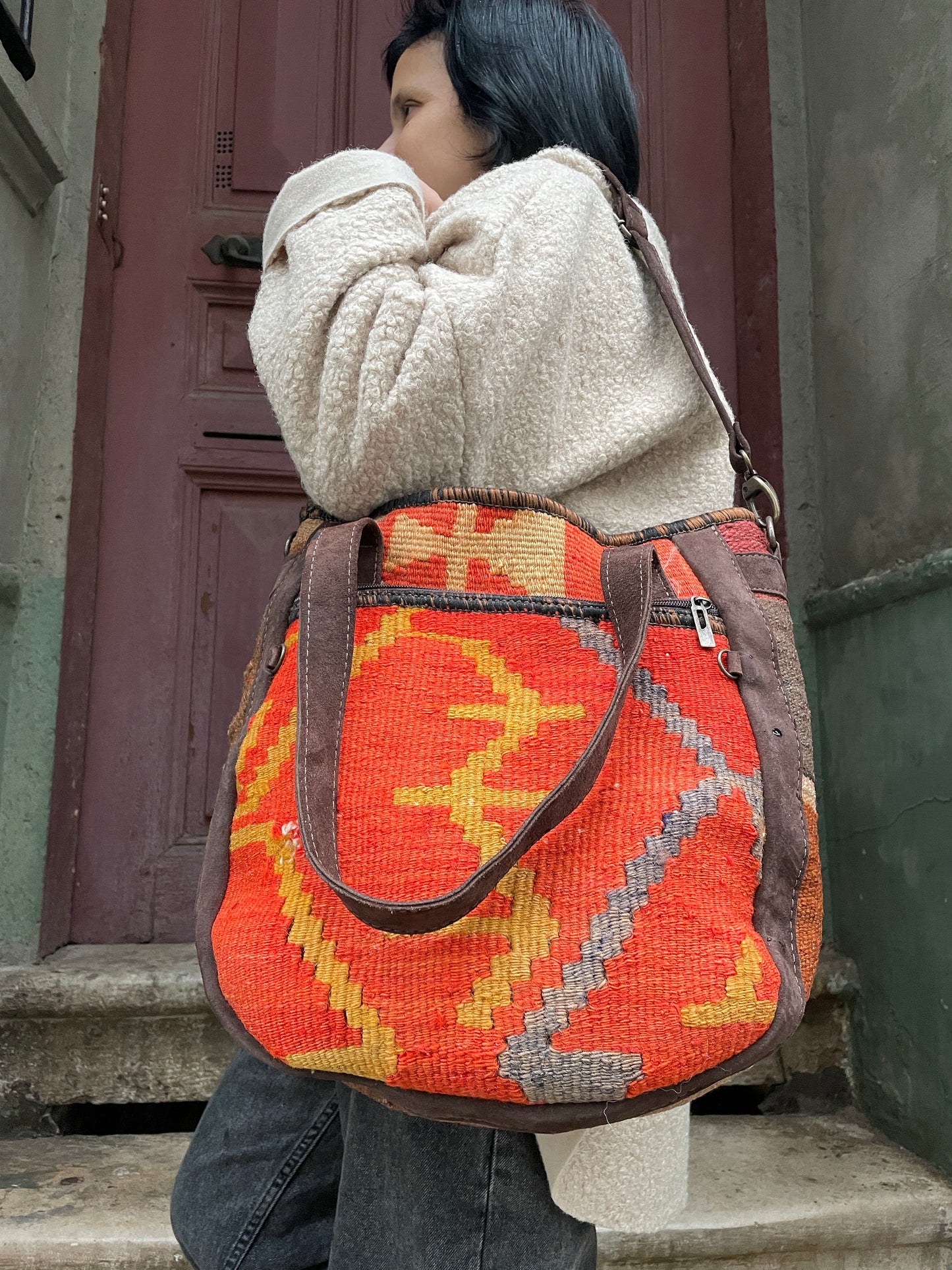 Bohem Turuncu Kilim Omuz Çantası