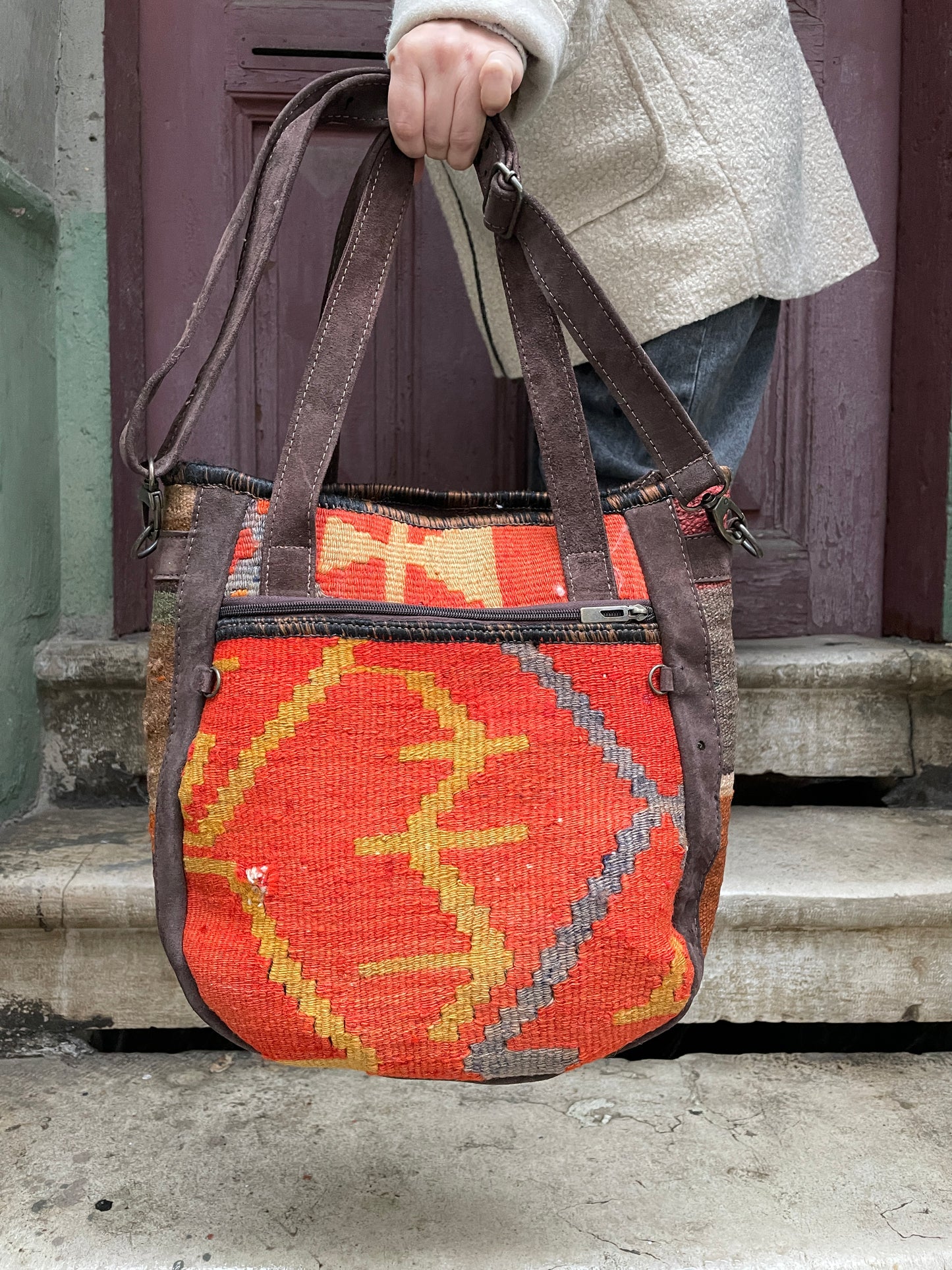 Bohem Turuncu Kilim Omuz Çantası