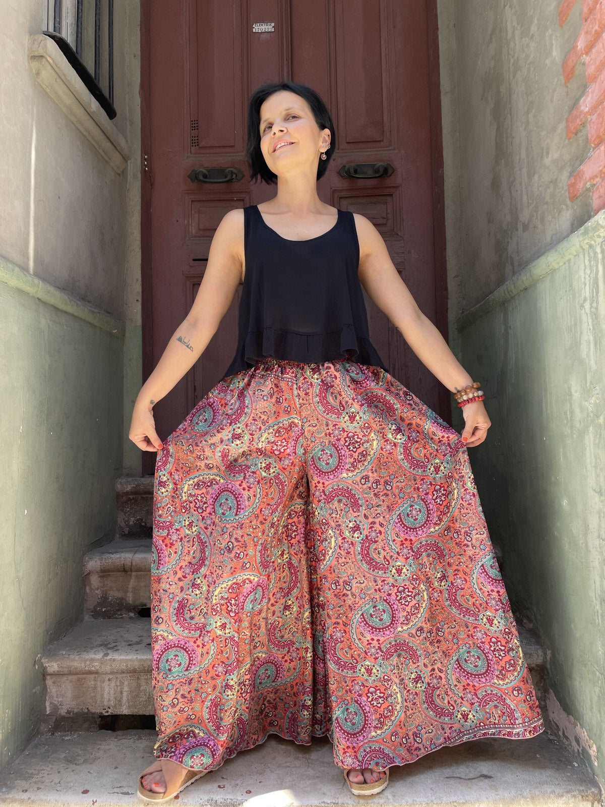 Bohem Nepal Koyu Turuncu İpek Pantolon