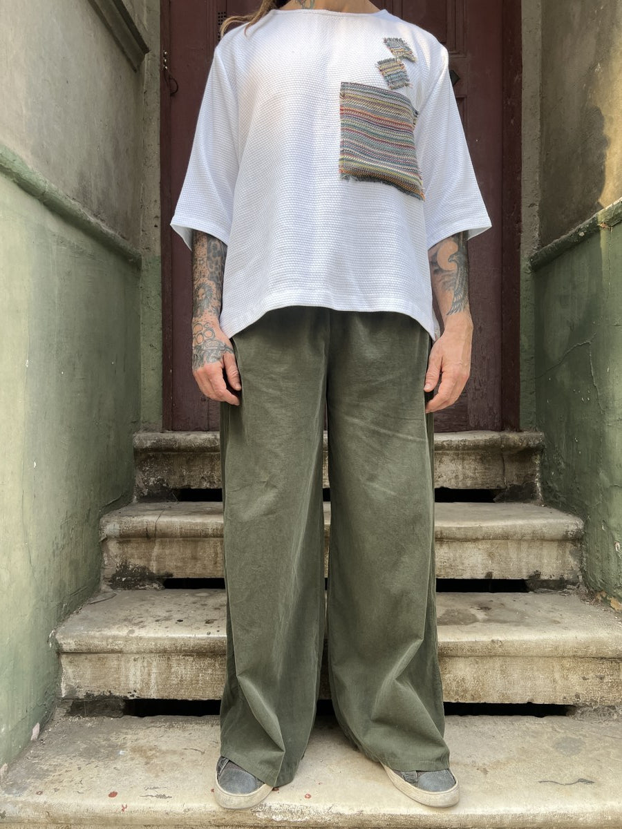 Erkek Kadife Bol Paça Pantolon – Haki | Mevsimlik, Rahat Kalıp