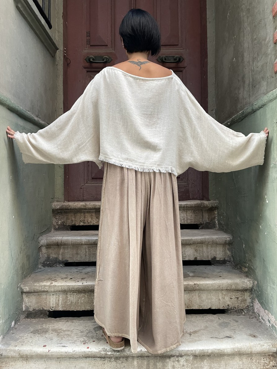 Bohem Yarasa Kol Bluz – Doğal Tencel & Keten Kumaş