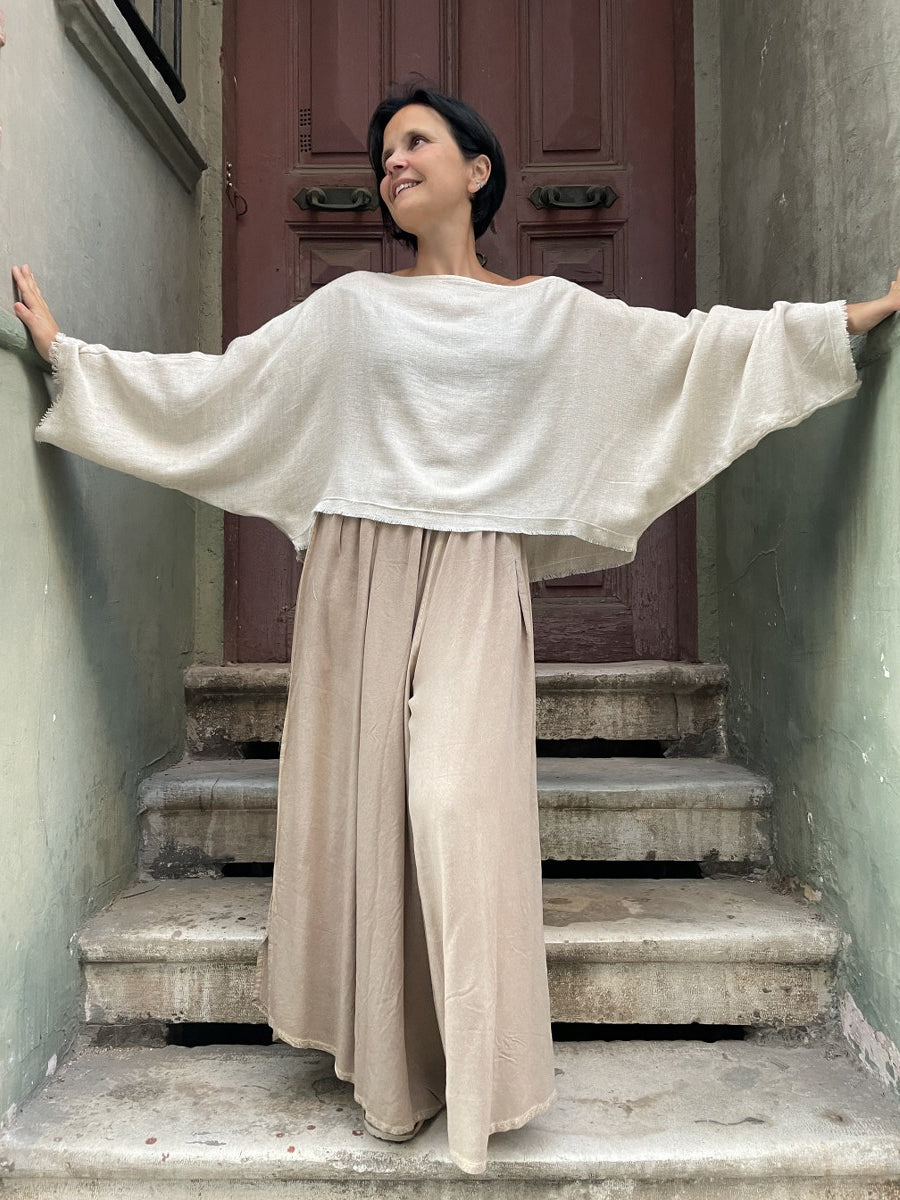 Bohem Yarasa Kol Bluz – Doğal Tencel & Keten Kumaş