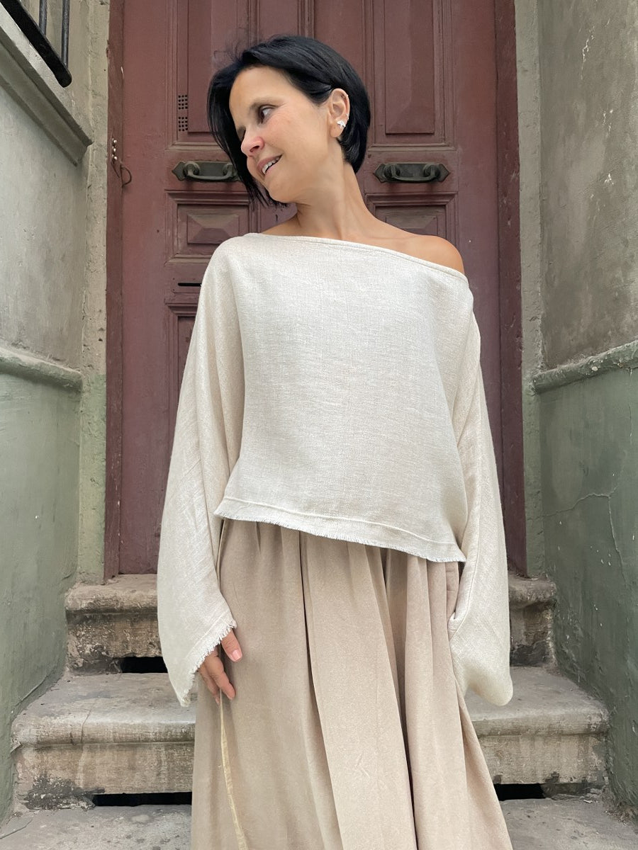 Bohem Yarasa Kol Bluz – Doğal Tencel & Keten Kumaş