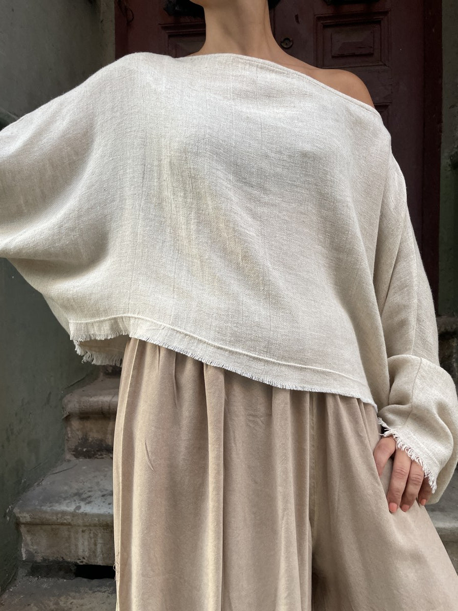 Bohem Yarasa Kol Bluz – Doğal Tencel & Keten Kumaş